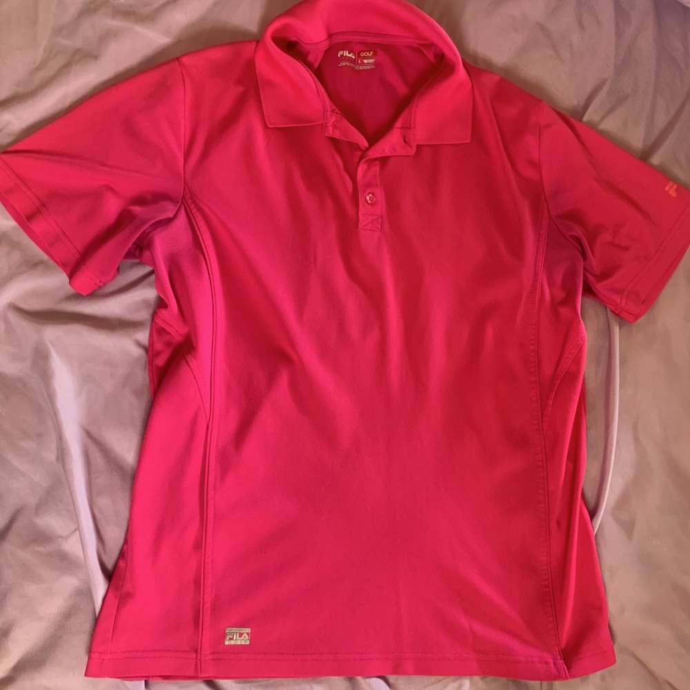Mens Fila hot pink collared polo shirt sleeve shirt L